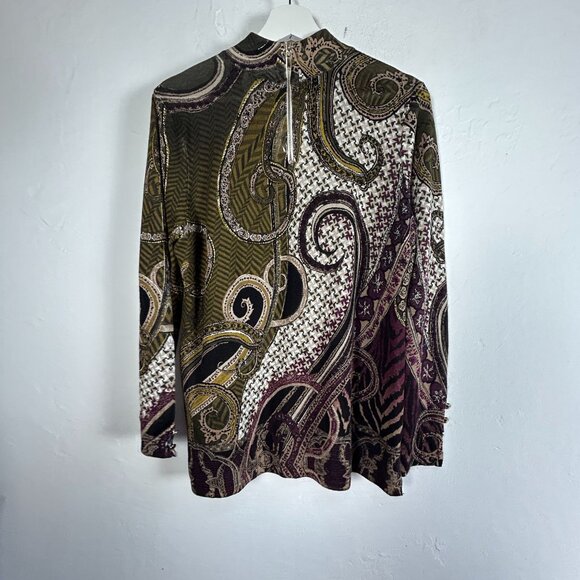 Chico's Womens Paisley Mock Neck Top Size 1 Multicolor Long Sleeve Lightweight - Picture 2 of 9